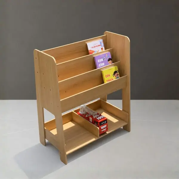 Kệ Montessori chữ A kết hợp ngăn sách và hộc đồ chơi